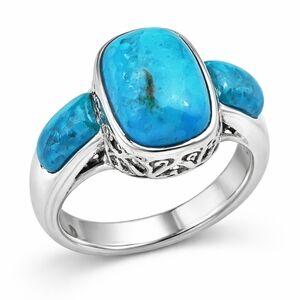 925 Sterling Silver Turquoise Three Stone BBJ Ring